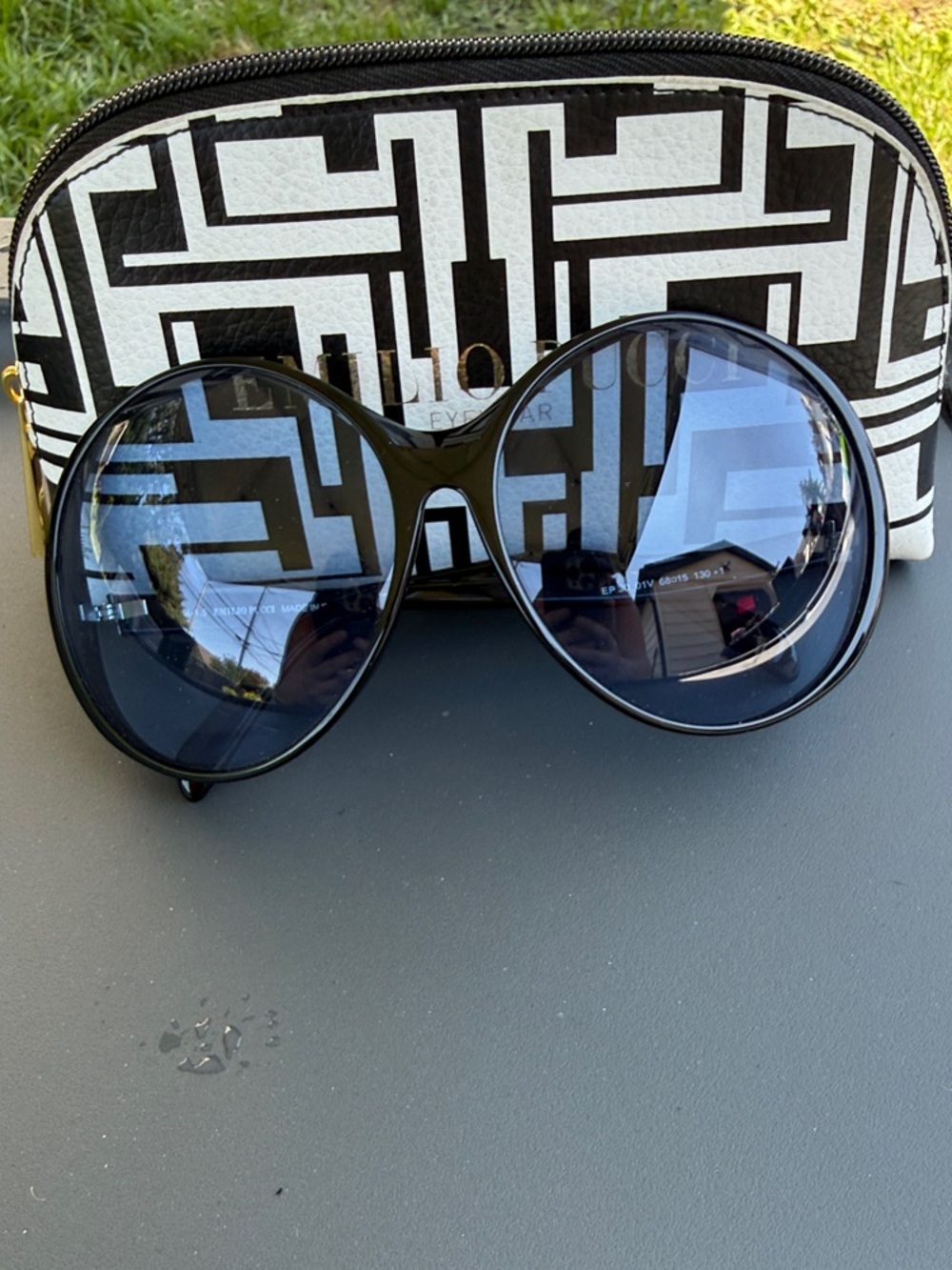 Black Oversized Women’s Emilio Pucci Sunglasses with Geometric Case